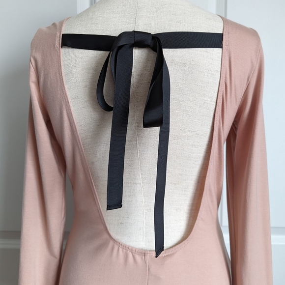 Reformation Avant Mini Dress Long Sleeve Open Back Ribbon Ties Blush Pink M NWT - Picture 9 of 14